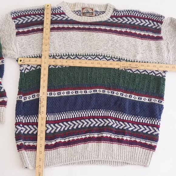 VTG CJ Cotton Navy Green 3D Biggie Cottagecore Eclectic Crewneck Knit Sweater XL - Picture 4 of 9